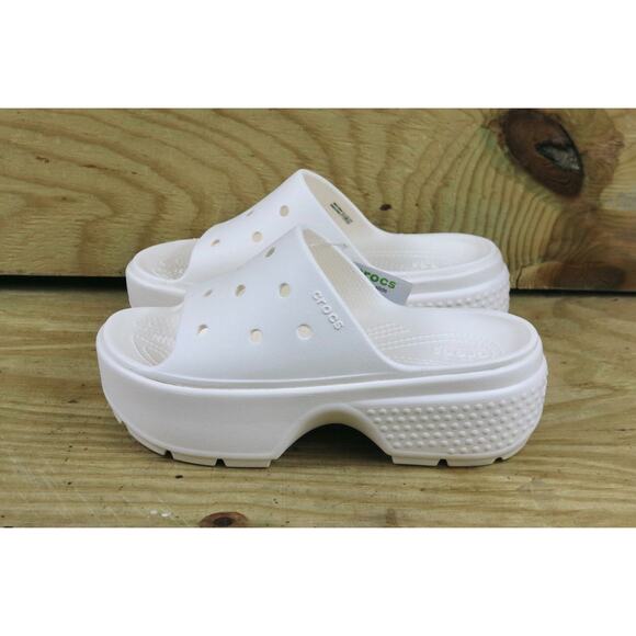 Crocs Sandals Womens 10 Stomp Slide White Platform Slip On Shoes New - Picture 1 of 4